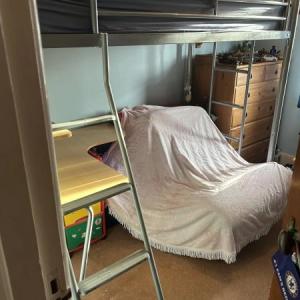 High metal frame bed with Mattress and desk