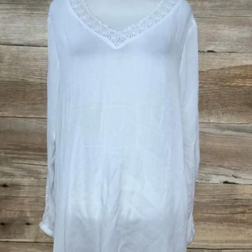 Vivance White Long Sleeve Top with Crochet Detail