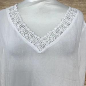 Vivance White Long Sleeve Top with Crochet Detail