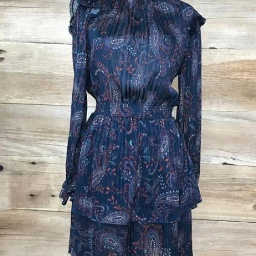 Mango Navy High Neck Frill Dress