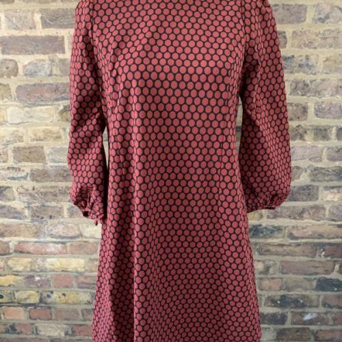 Vintage Red Spot Printed Blouson Sleeve Straight Black Dress