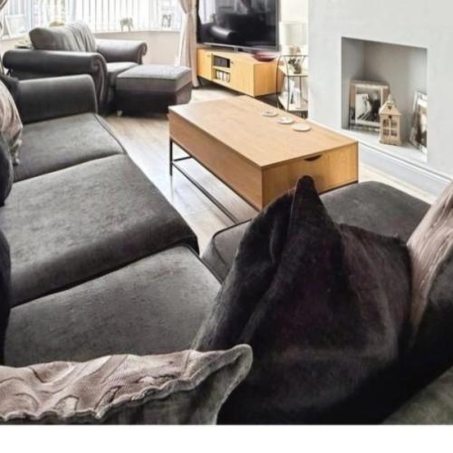 L shaped sofa and chair also storage footstool