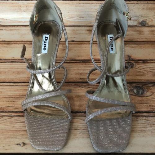 Dune Rose Gold Glitter Square Toe High Heel Sandals