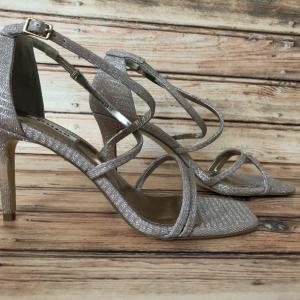 Dune Rose Gold Glitter Square Toe High Heel Sandals