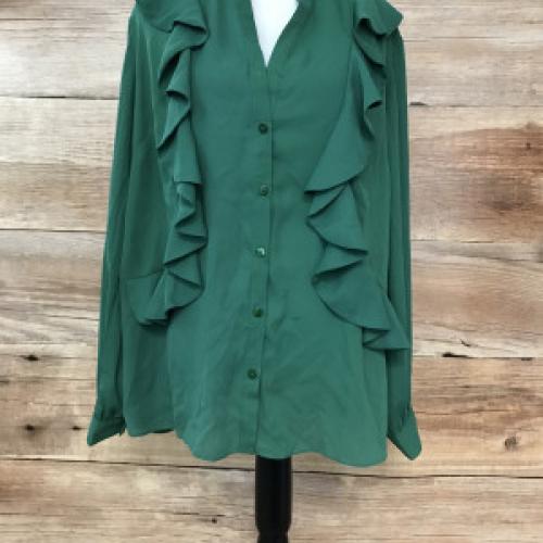 Kaleidoscope Green Blouse with Front Ruffle Detail