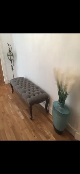Grey Fabric Button Bench