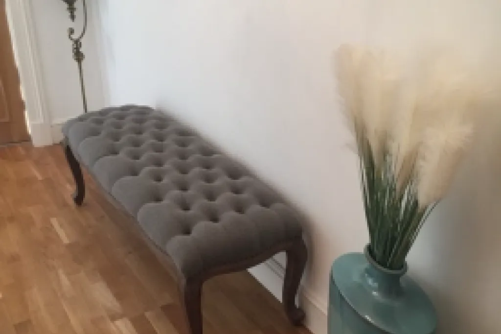 Grey Fabric Button Bench
