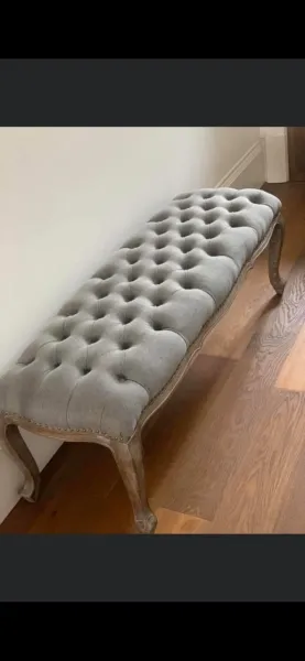 Grey Fabric Button Bench