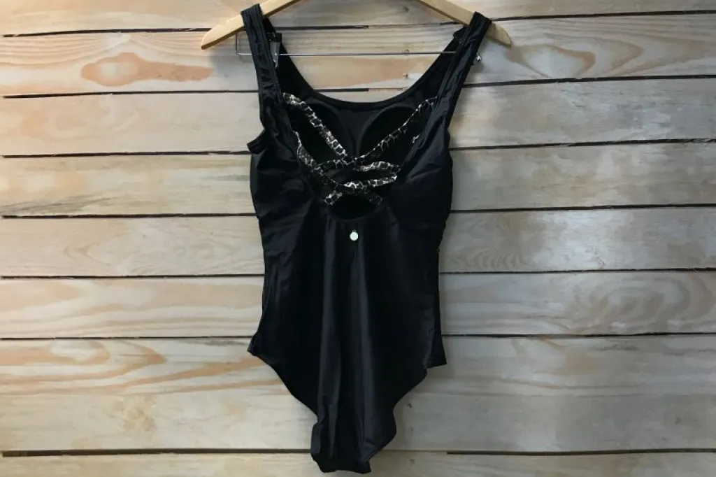 Black and leopard print swimsuit