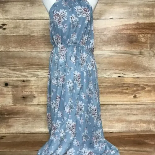 Vila Clothing Ashley Blue Halter Style Maxi Dress