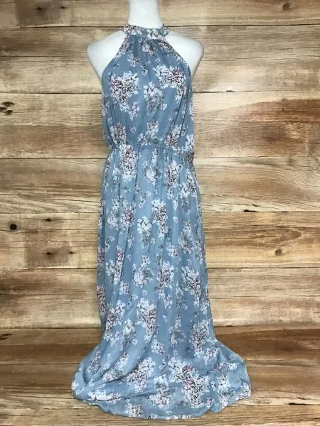 Vila Clothing Ashley Blue Halter Style Maxi Dress