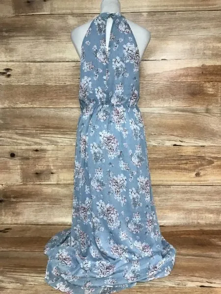 Vila Clothing Ashley Blue Halter Style Maxi Dress