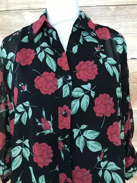 In The Style Long Length Black Rose Print Dropped Hem Shirt