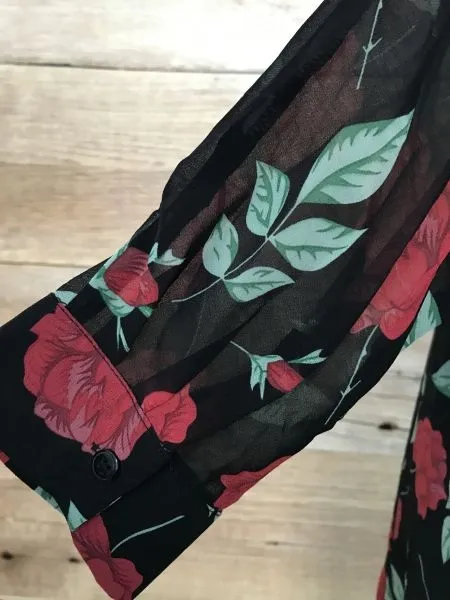 In The Style Long Length Black Rose Print Dropped Hem Shirt