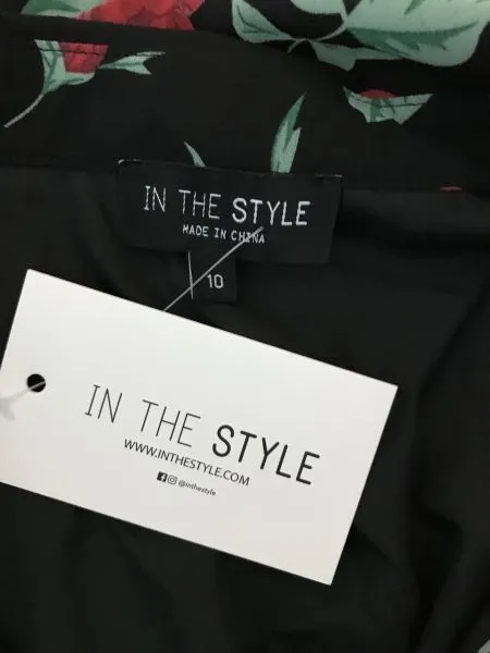 In The Style Long Length Black Rose Print Dropped Hem Shirt