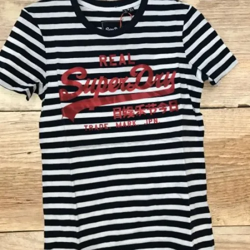 Superdry Black and White Vintage Logo Satin Stripe Entry Tee