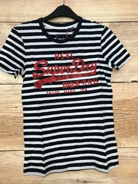 Superdry Black and White Vintage Logo Satin Stripe Entry Tee